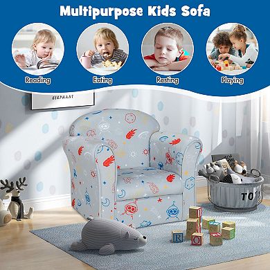 Toddler Upholstered Armchair With Solid Wooden Frame And High-density Sponge Filling
