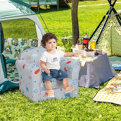 Toddler Upholstered Armchair With Solid Wooden Frame And High-density Sponge Filling