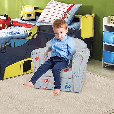 Toddler Upholstered Armchair With Solid Wooden Frame And High-density Sponge Filling