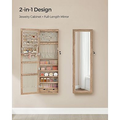 6 LEDs Mirror Jewelry Cabinet, Lockable Wall/Door Mounted Jewelry Armoire Organizer with Mirror
