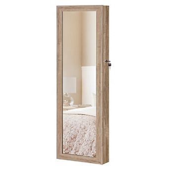6 LEDs Mirror Jewelry Cabinet, Lockable Wall/Door Mounted Jewelry Armoire Organizer with Mirror