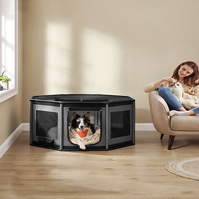Durable Octagon Dog Playpen with Zippered Openings - PVC Frame, Oxford Fabric, and Dense Mesh