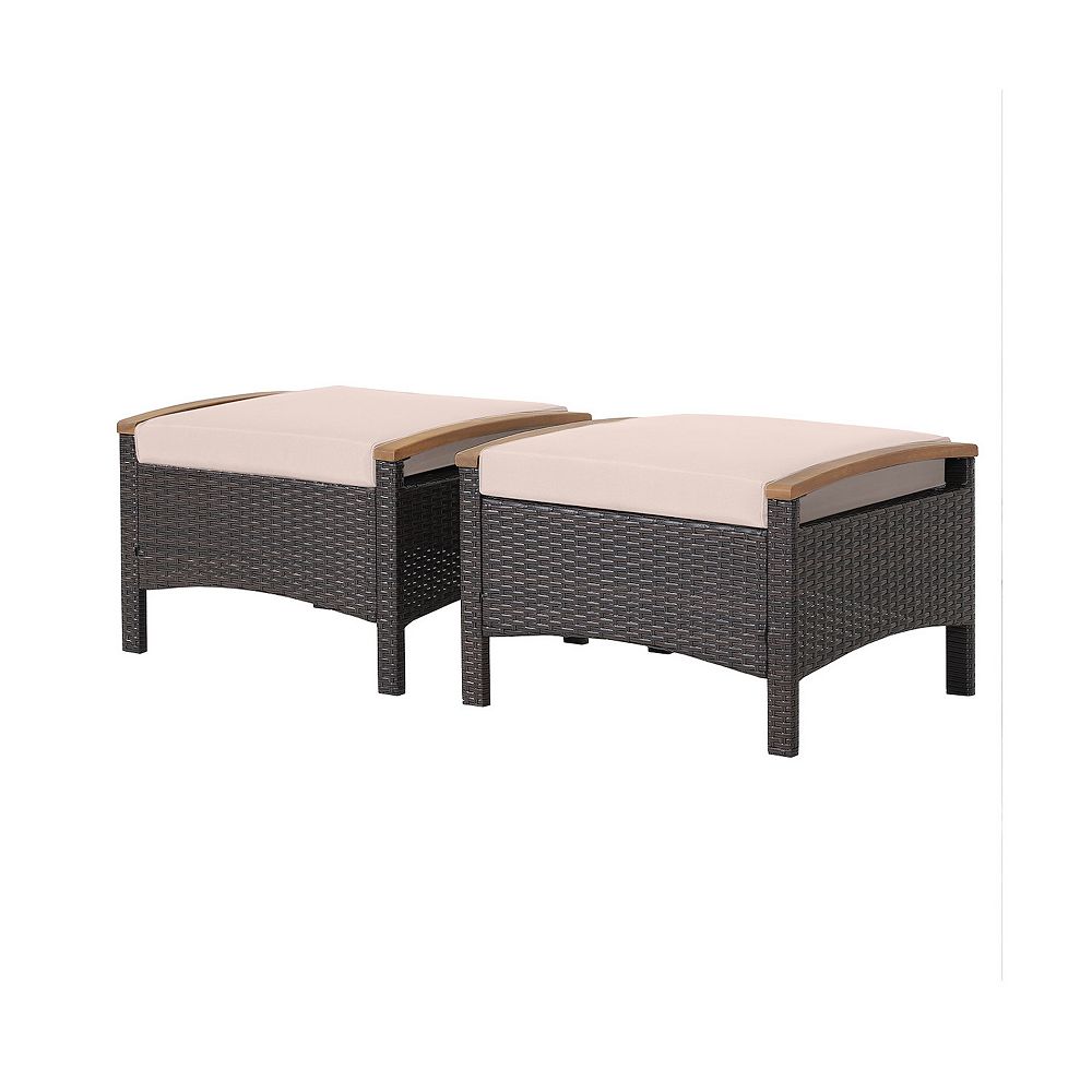 Set Of 2 Fade-resistant Wicker Patio Ottoman
