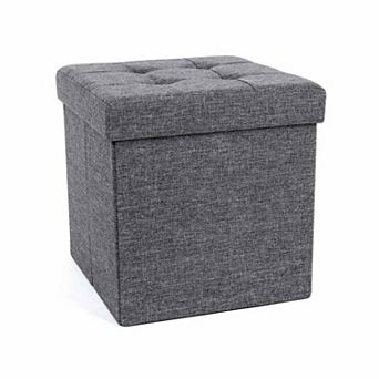 Folding Storage Ottoman Cube Footrest Stool Coffee Table Puppy Step, Fabric, Dark Grey
