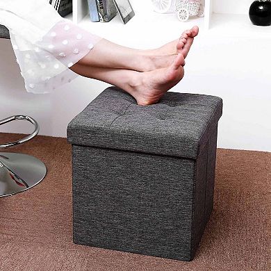 Folding Storage Ottoman Cube Footrest Stool Coffee Table Puppy Step, Fabric, Dark Grey