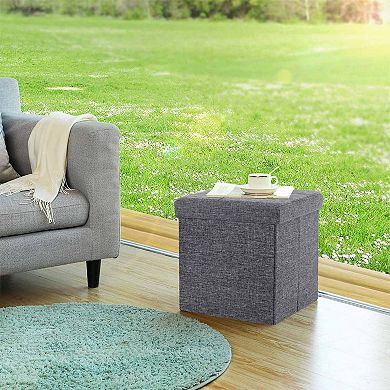 Folding Storage Ottoman Cube Footrest Stool Coffee Table Puppy Step, Fabric, Dark Grey