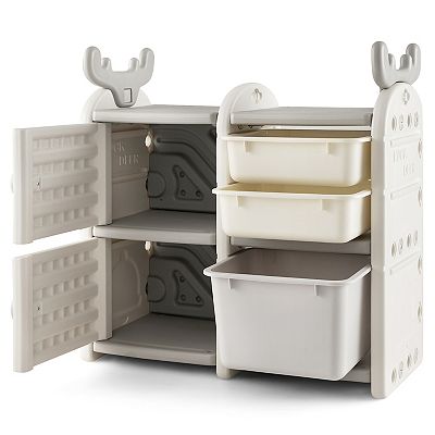 31 Inch Toy Chest And Bookshelf For Toddlers With Enclosed Cabinets And Pull Out Drawers