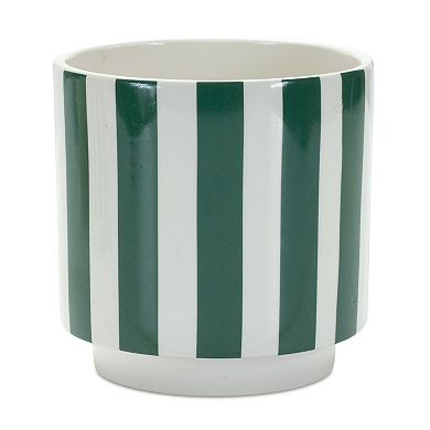 Green And White Striped Planter (set Of 2)
