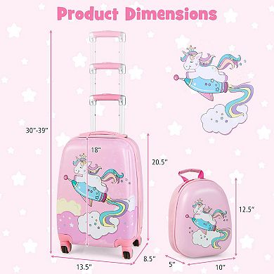 2 Pieces 18 Inch Kids Luggage Set With 12 Inch Backpack