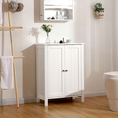 Bathroom Floor Storage Cabinet With Double Door Adjustable Shelf