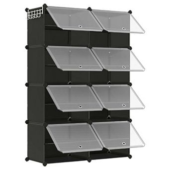 8 Cubes Shoe Organizer With Doors, 32 Pair Plastic Shoe Storage Cabinet