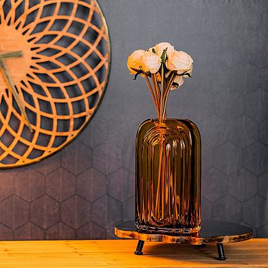 Sage Glass Vase With Wood Accent 11"h