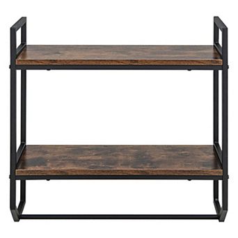 Bathroom Wall Shelf with Towel Bar 2 tier Wood and Metal Wall Mounted Organizer