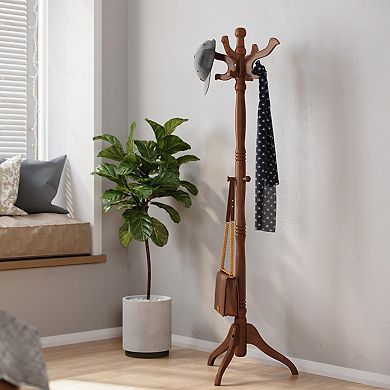 Coat Rack Free Standing W/11 Hooks, Wooden Hall Tree Coat, Hat Tree Coat Holder