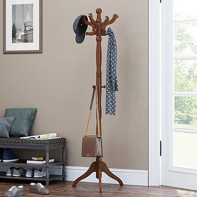 Coat Rack Free Standing W/11 Hooks, Wooden Hall Tree Coat, Hat Tree Coat Holder