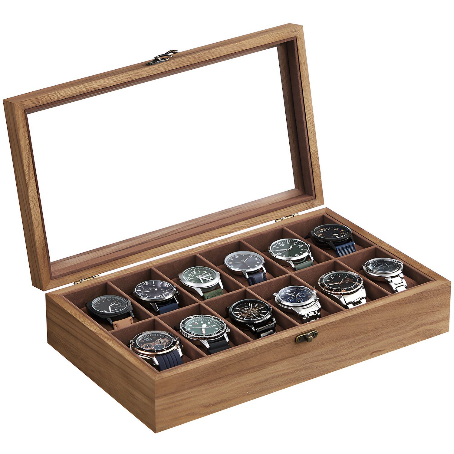 Luxury 12-Slot Solid Wood Watch Organizer Box