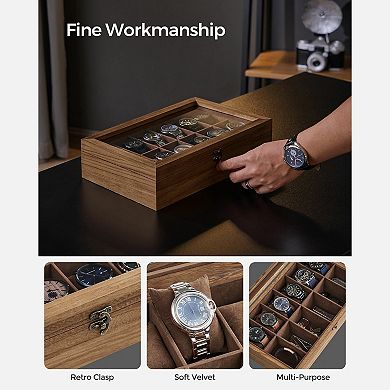 Luxury 12-Slot Solid Wood Watch Organizer Box