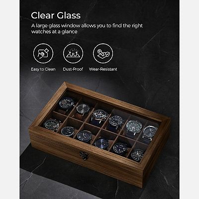 Luxury 12-Slot Solid Wood Watch Organizer Box
