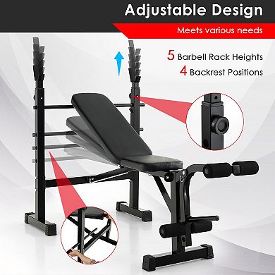 Adjustable Weight Bench And Barbell Rack Set With Weight Plate Post