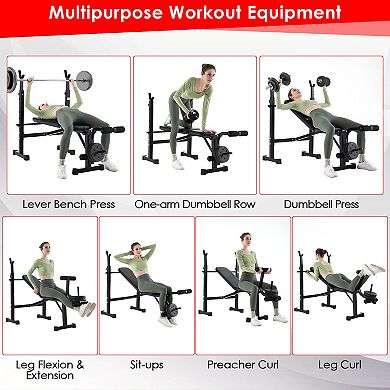 Adjustable Weight Bench And Barbell Rack Set With Weight Plate Post