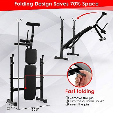 Adjustable Weight Bench And Barbell Rack Set With Weight Plate Post