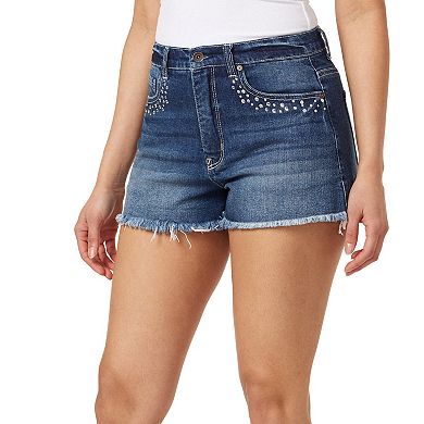 Juniors' WallFlower Super High Waisted Frayed Denim Shorts
