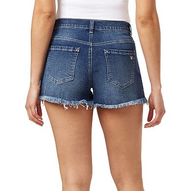 Juniors' WallFlower Super High Waisted Frayed Denim Shorts