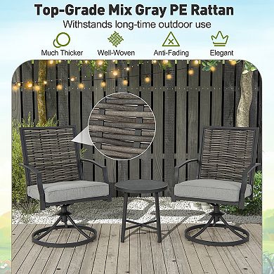 3 Piece Patio Swivel Chair Set With Soft Seat Cushions For Backyard