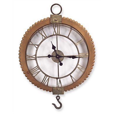 Open Face Industrial Wall Clock W/hook Accent 22"d