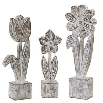 White Washed Potted Floral Sculpture (set Of 3)