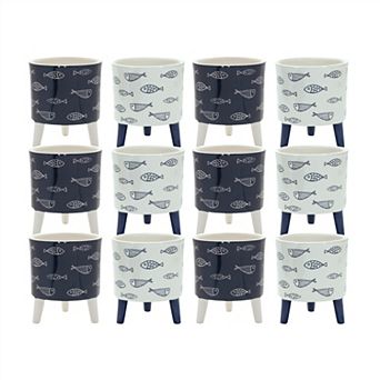 Coastal Fish Pattern Planter With Legs (set of 12)