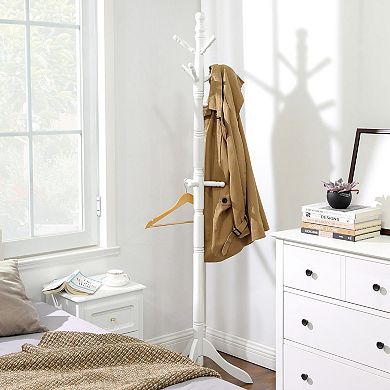 Coat Rack With 10 Hooks, Rubber Wood Coat Tree Free Standing, For Clothes, Hats, Handbags, Umbrella