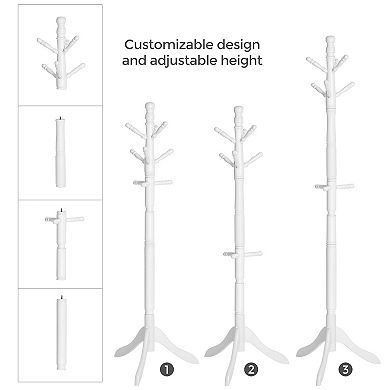 Coat Rack With 10 Hooks, Rubber Wood Coat Tree Free Standing, For Clothes, Hats, Handbags, Umbrella
