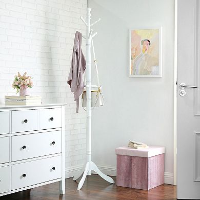 Coat Rack With 10 Hooks, Rubber Wood Coat Tree Free Standing, For Clothes, Hats, Handbags, Umbrella