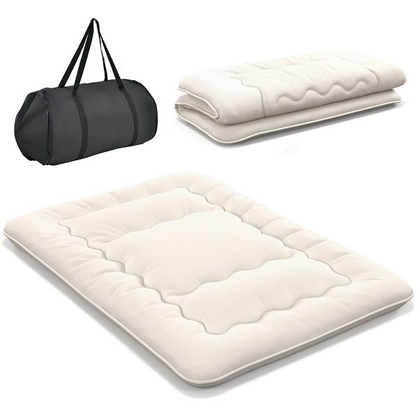 Futon Mattress Floor Sleeping Pad With Washable Cover BeigeFull Size