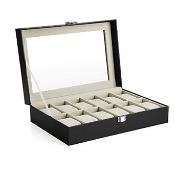 12 Slots Watch Box, Watch Holder with Glass Lid, Watch Case with Removable Watch Pillow