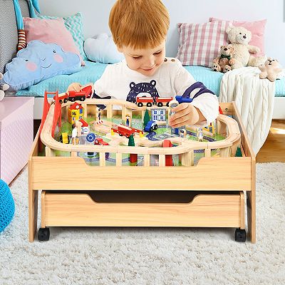 Children's train table with drawers deals