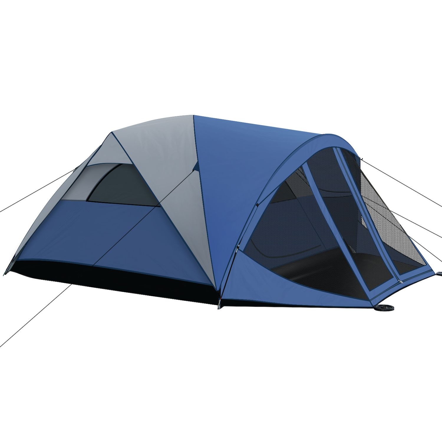 Tents with room outlet dividers