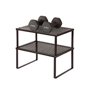 Cabinet Shelf Organizer, Stackable, Expandable, Set of 4 Metal Kitchen Counter Shelves, Brown