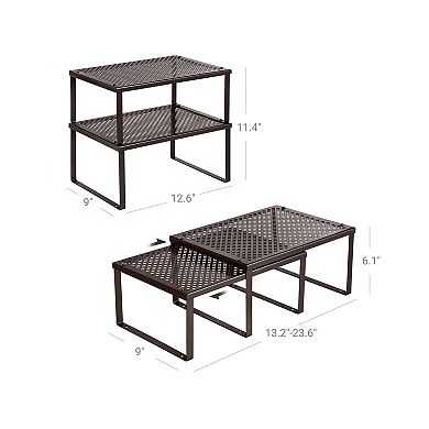 Cabinet Shelf Organizer, Stackable, Expandable, Set of 4 Metal Kitchen Counter Shelves, Brown