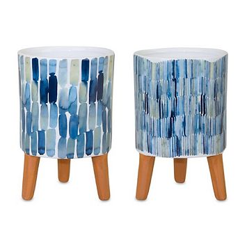 Faux Patterned Pot With Legs (set Of 2)
