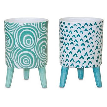 Faux Patterned Pot With Legs (set Of 2)