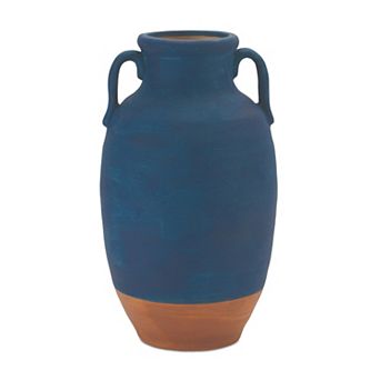 Ceramic Urn Vase With Terra Cotta Accent 10.5"h
