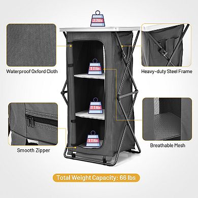 Folding Camping Storage Cabinet with 3 Shelves and Carry Bag