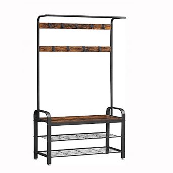 Coat Rack, Hall Tree With Shoe Bench For Entryway, Industrial Accent Furniture With Steel Frame