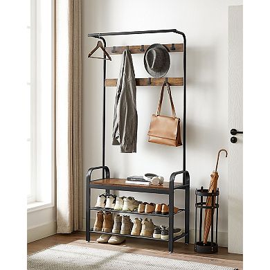 Coat Rack, Hall Tree With Shoe Bench For Entryway, Industrial Accent Furniture With Steel Frame