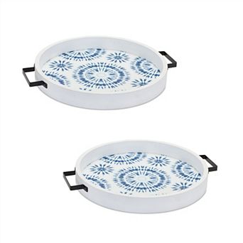 Round Wooden Tie-Dye Design Tray (Set of 2)