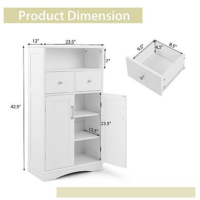 2 Doors Freeestanding Bathroom Floor Cabinet With 2 Drawers And Adjustable Shelves