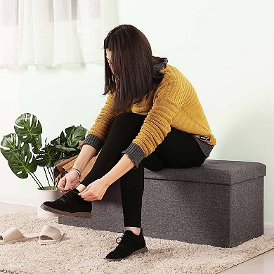 Folding Ottoman Bench, Storage Chest, Footstool With Flip-up Lid, Padded Seat