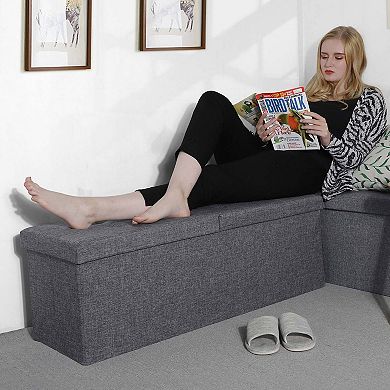 Folding Ottoman Bench, Storage Chest, Footstool With Flip-up Lid, Padded Seat